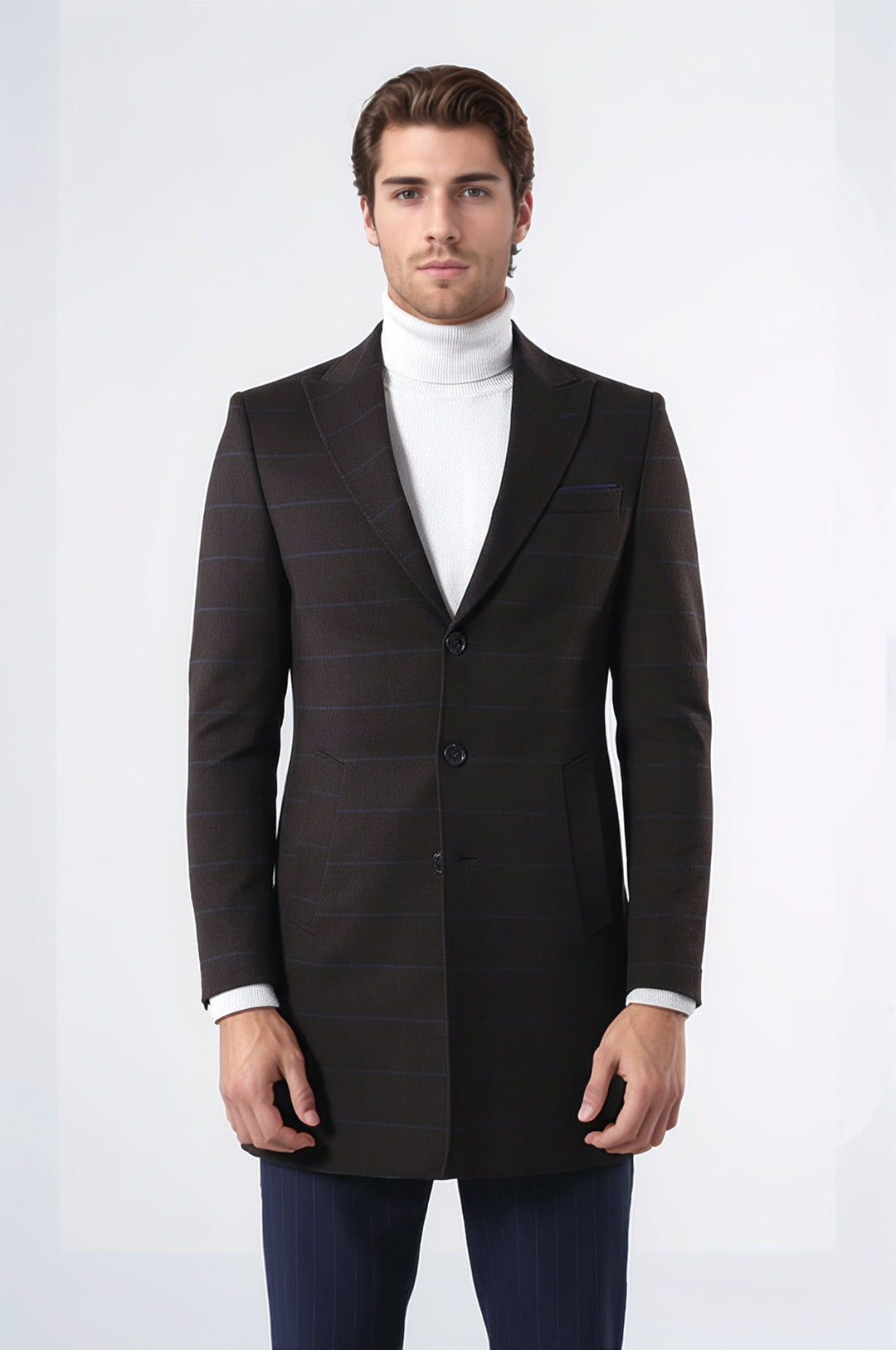Wide Pointed Collar Brown Men Coat - Wessi