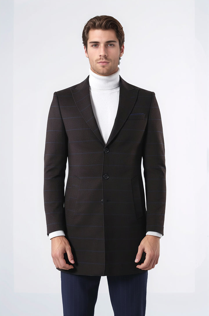 Wide Pointed Collar Brown Men Coat - Wessi