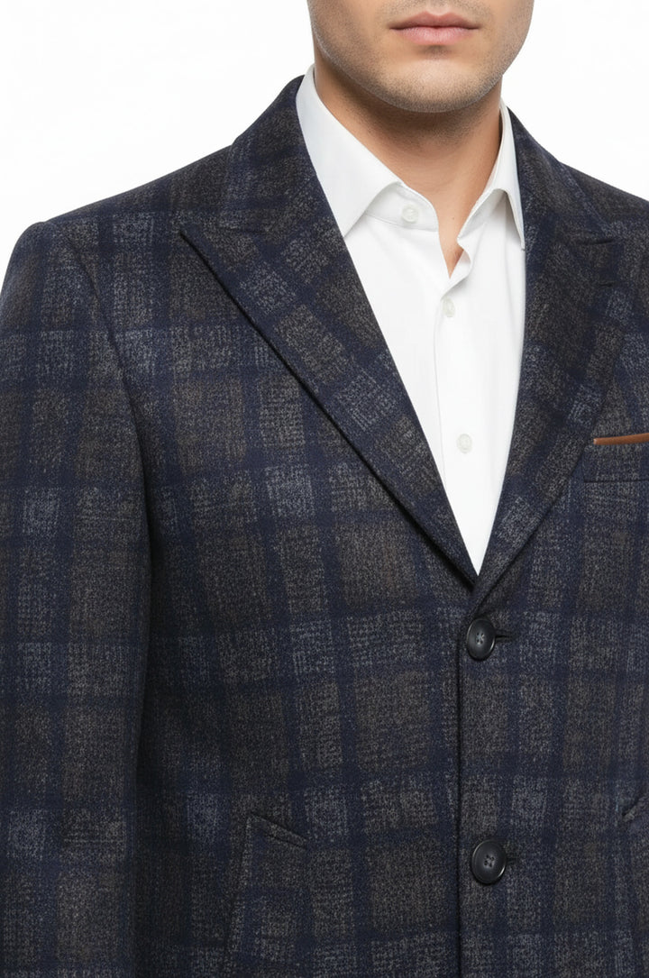 Plaid Over Knee Smoked Men Coat - Wessi