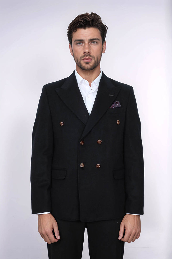Blazer negro de corte entallado y cruzado para hombre - Wessi
