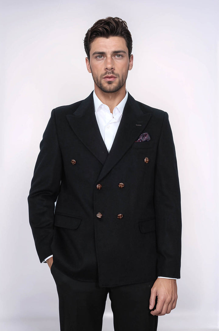 Blazer negro de corte entallado y cruzado para hombre - Wessi