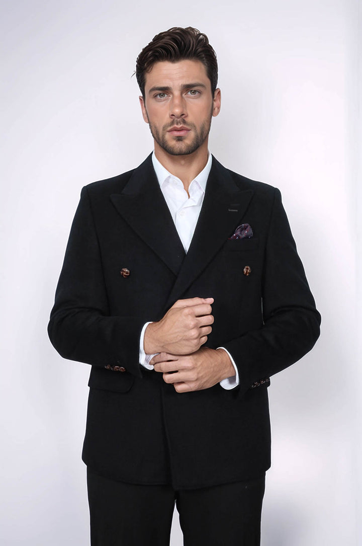 Blazer negro de corte entallado y cruzado para hombre - Wessi