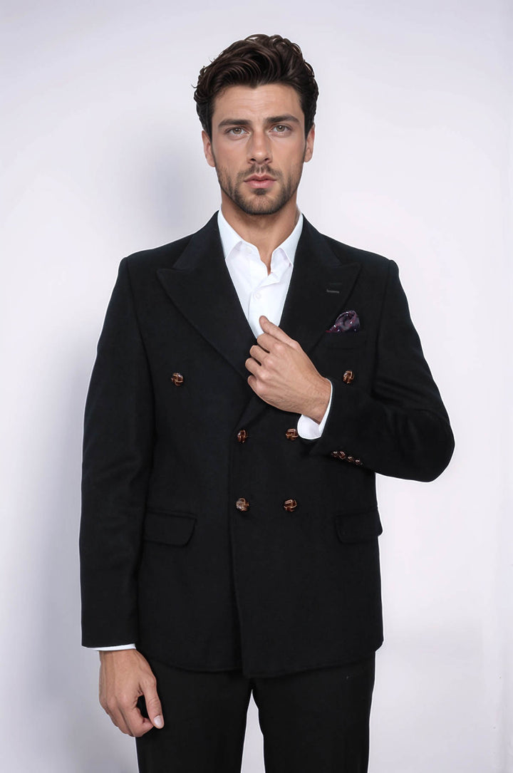 Blazer negro de corte entallado y cruzado para hombre - Wessi