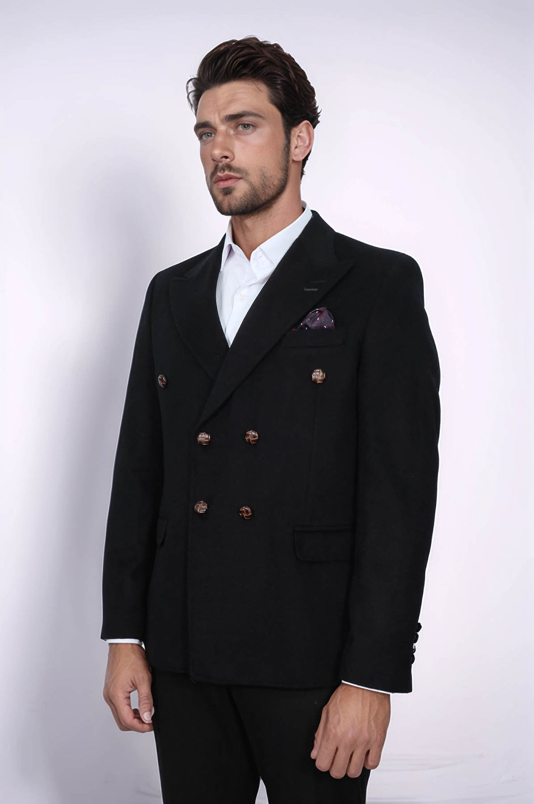 Blazer negro de corte entallado y cruzado para hombre - Wessi
