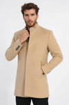 Mandarin Yaka Bej Erkek Uzun Palto | Batı