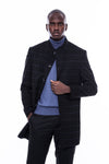 Mandarin Collar Black Checked Coat - Wessi