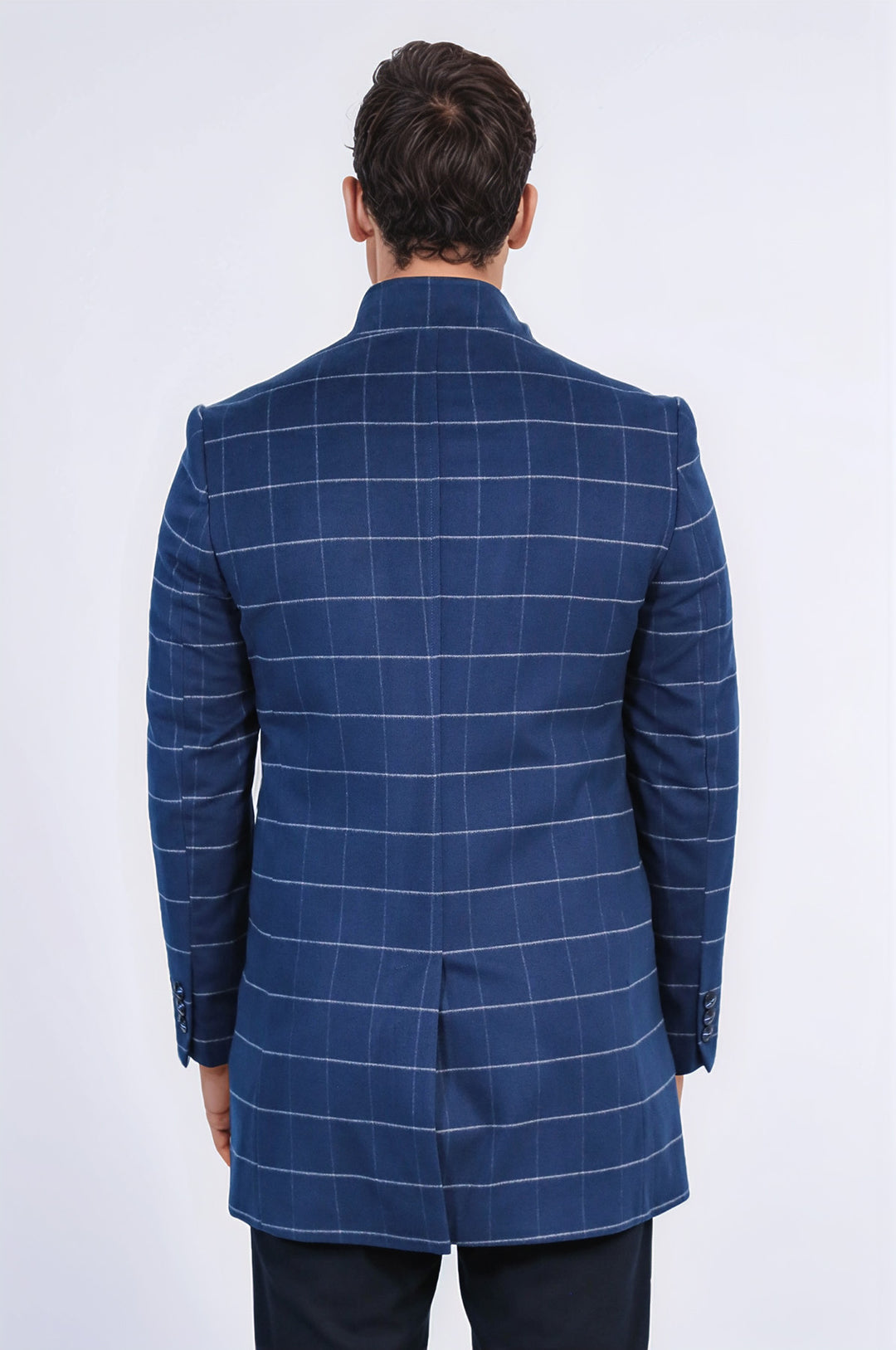 معطف رجالي أزرق منقوش بياقة واقفة - ويسي