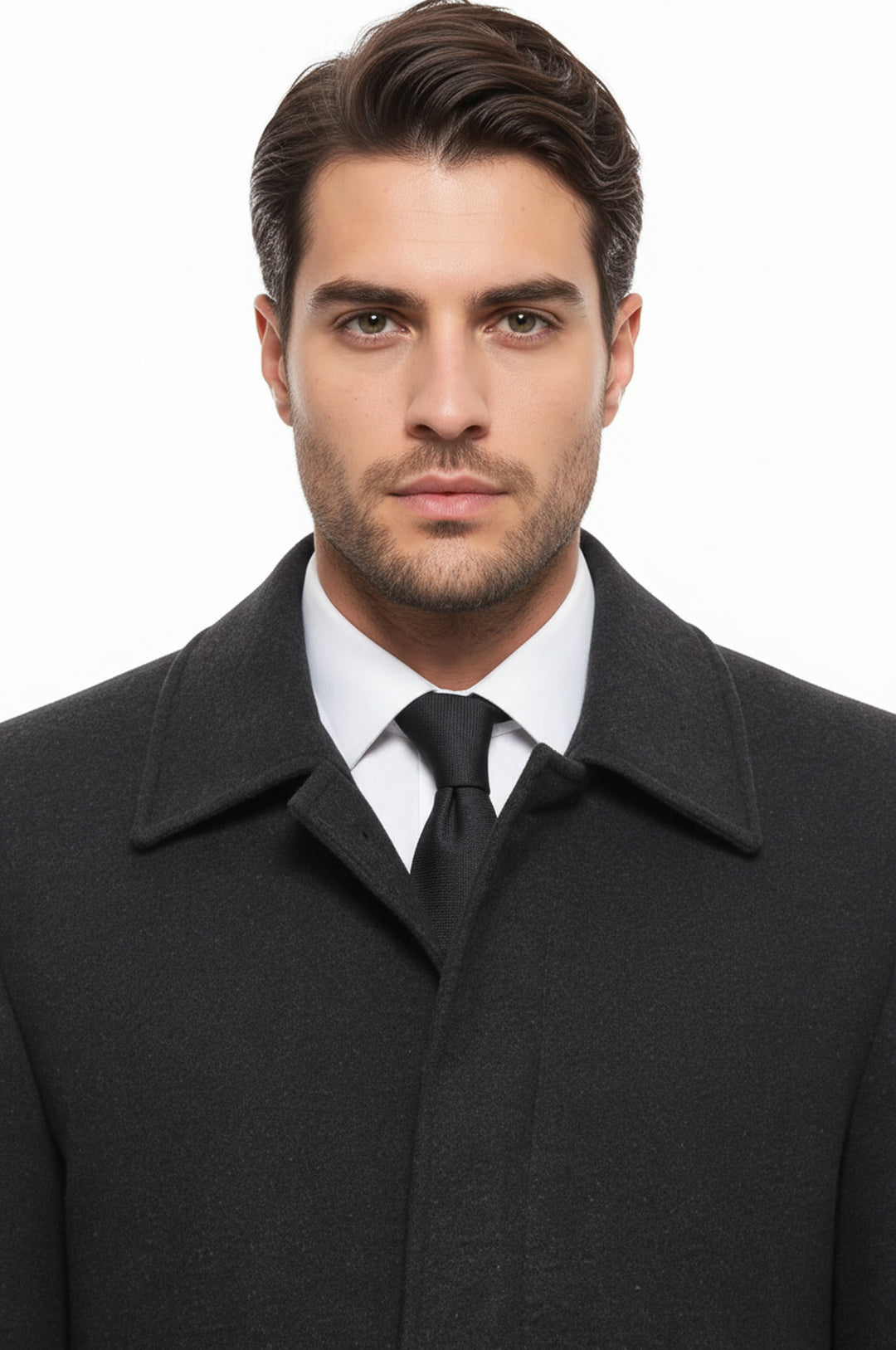 Antrasit Gizli Düğmeli Piko Yaka Palto - Wessi