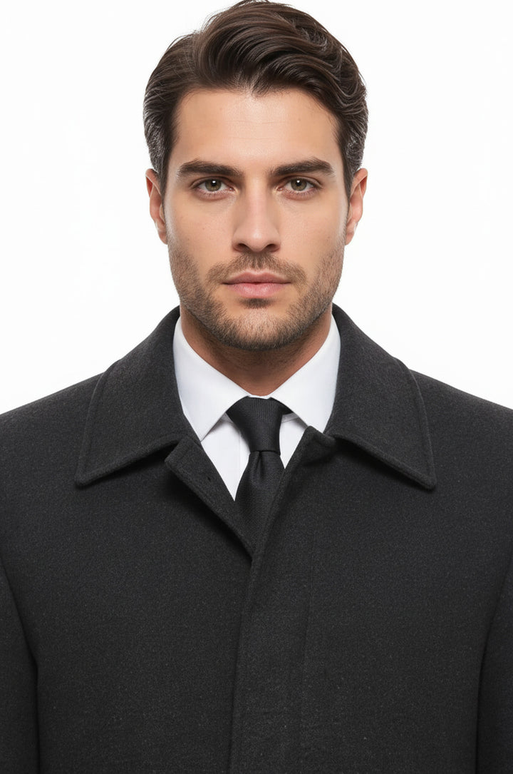 Antrasit Gizli Düğmeli Piko Yaka Palto - Wessi