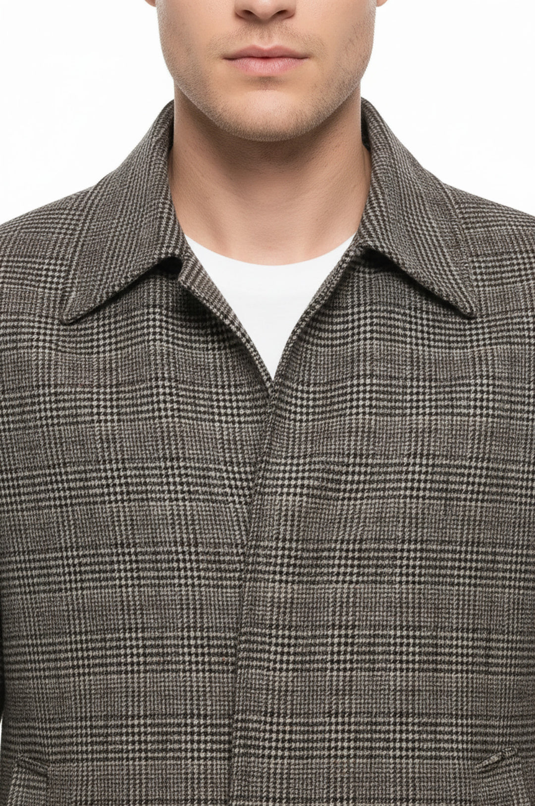 Kahverengi Kareli Gizli Düğmeli Palto - Wessi