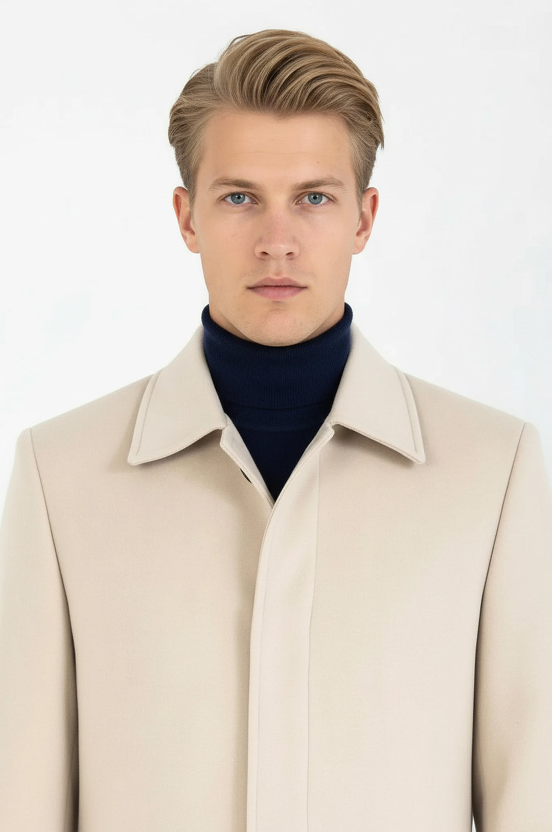 Düz Gizli Düğmeli Bej Erkek Ceket - Wessi