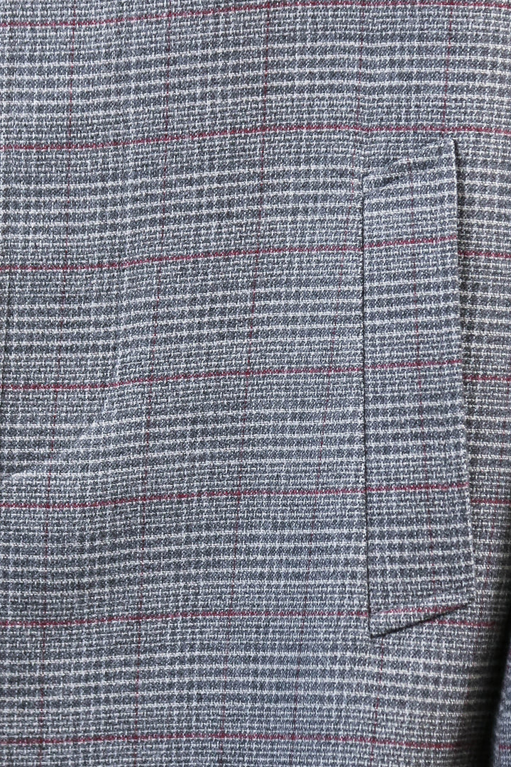 Gri Kareli Gizli Düğmeli Zirve Yaka Palto - Wessi