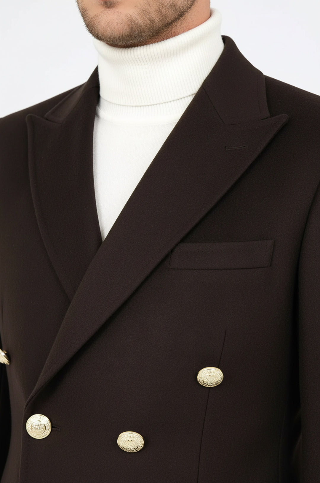 معطف طويل بأزرار معدنية بنية اللون - ويسي