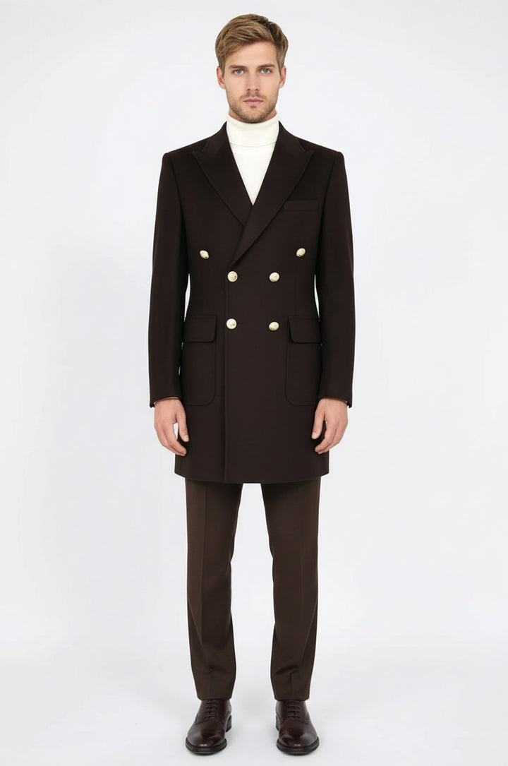 معطف طويل بأزرار معدنية بنية اللون - ويسي