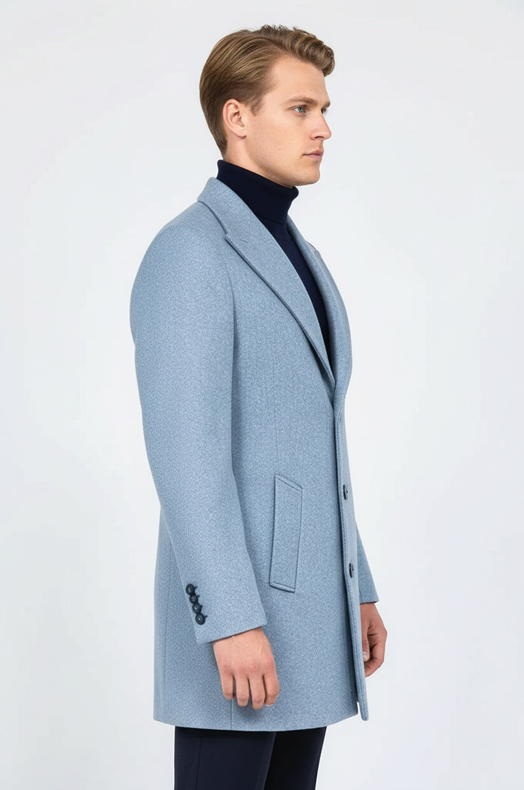 Geniş Yaka Yün Açık Mavi Erkek Ceket - Wessi
