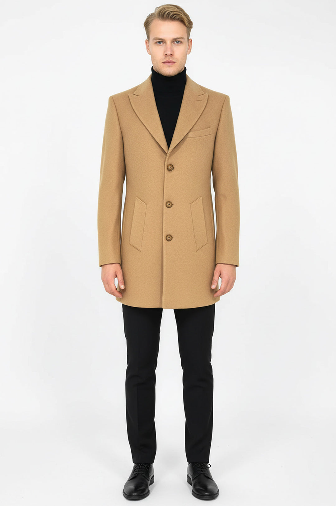 معطف صوف كريمي واسع للرجال - ويسي