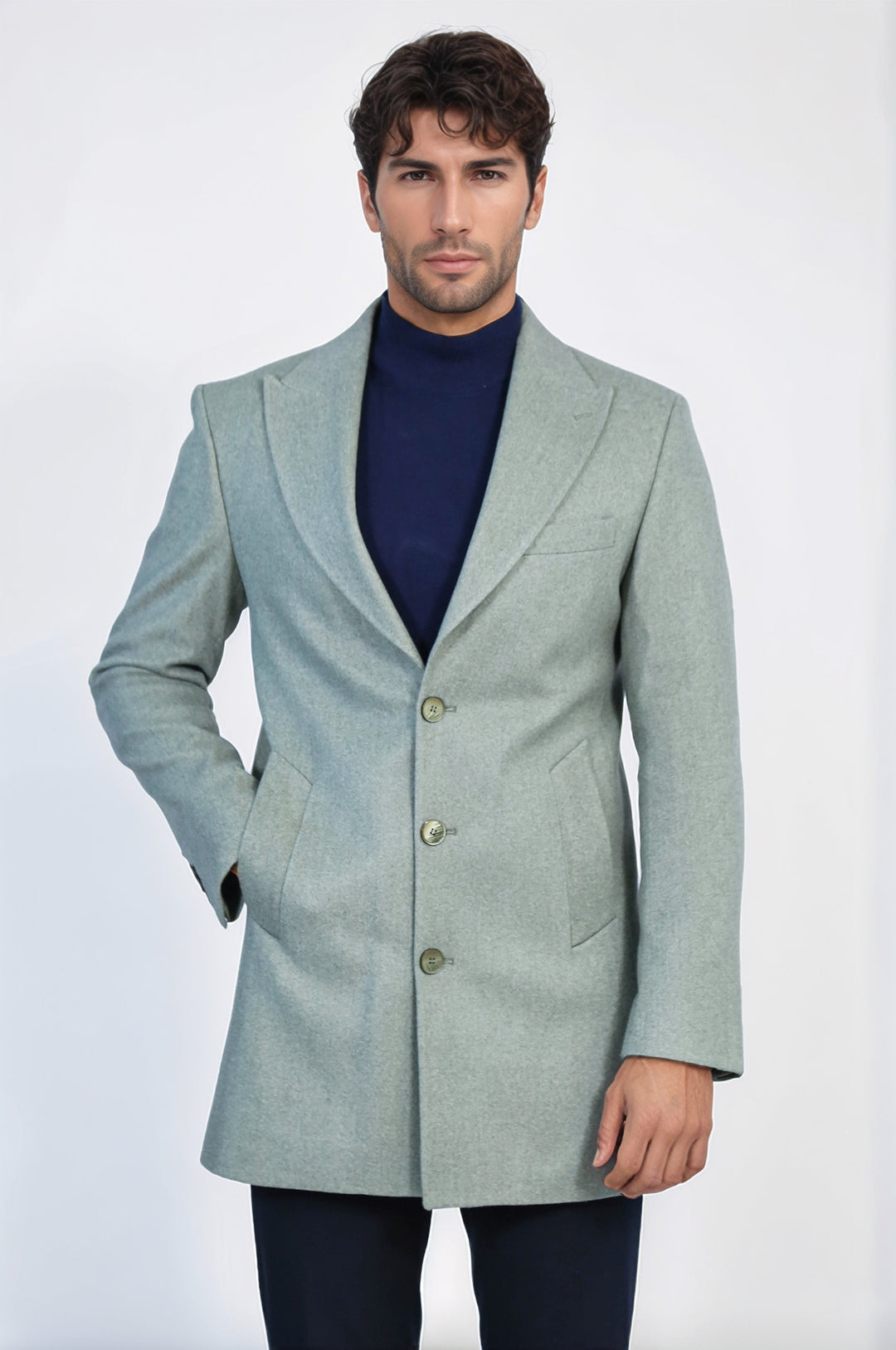 Abrigo de hombre de lana verde petróleo con solapas anchas - Wessi