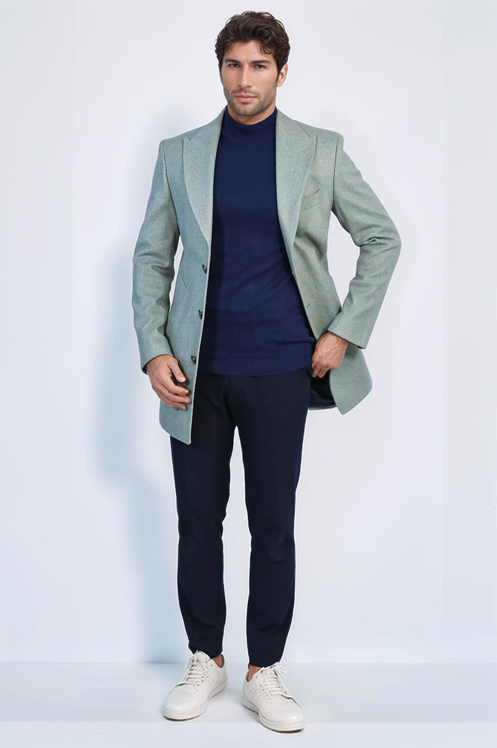 Abrigo de hombre de lana verde petróleo con solapas anchas - Wessi