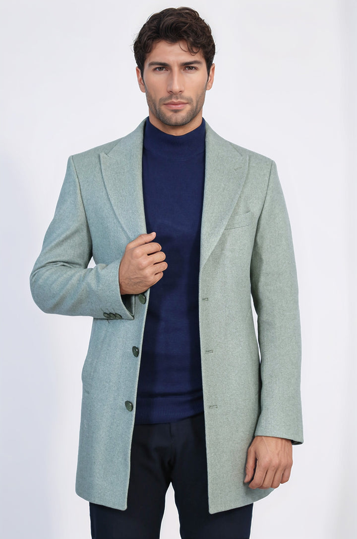 Abrigo de hombre de lana verde petróleo con solapas anchas - Wessi