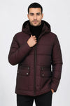 Slim Fit Hooded Burgundy Men Coat - Wessi