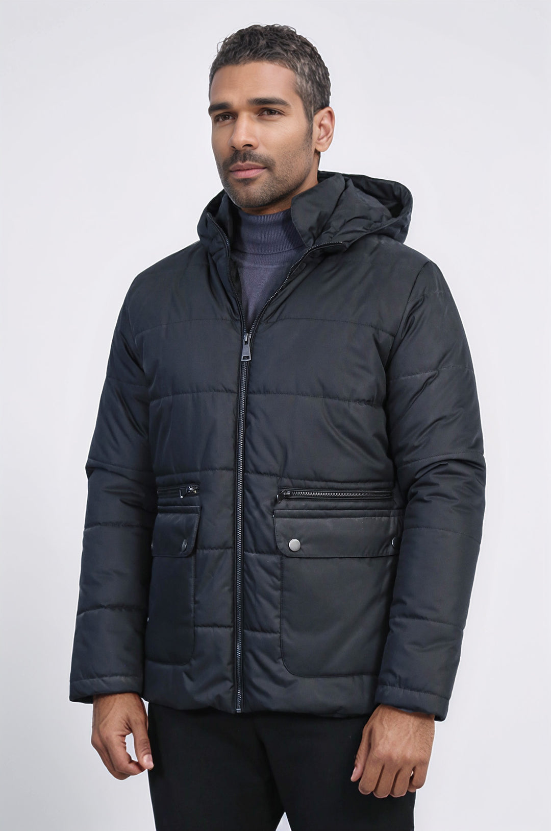 Slim Fit Hooded Black Men Coat - Wessi