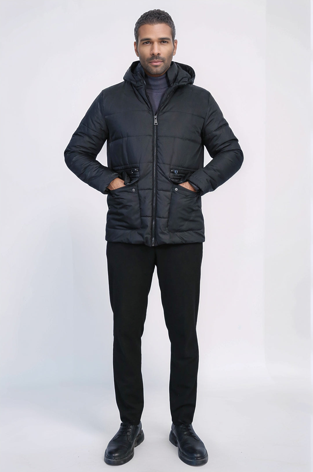 Slim Fit Hooded Black Men Coat - Wessi