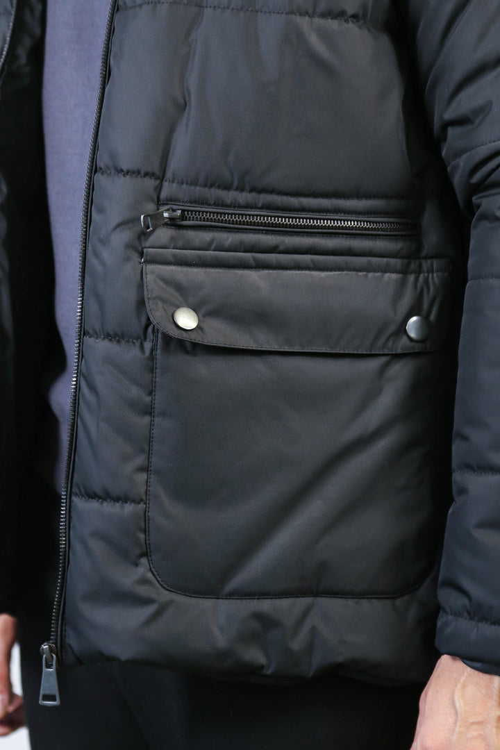 Slim Fit Hooded Black Men Coat - Wessi