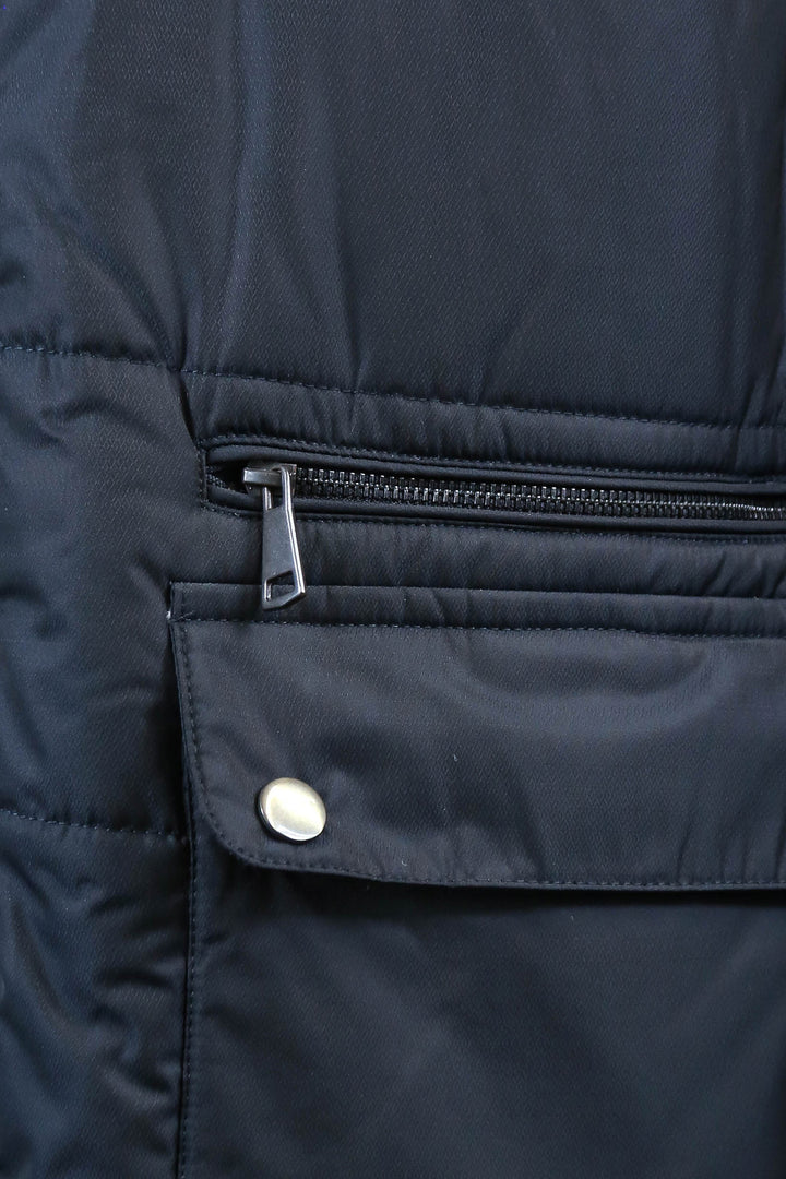 4 Pockets Hooded Zippered Quilted Navy Blue Men Down Coat