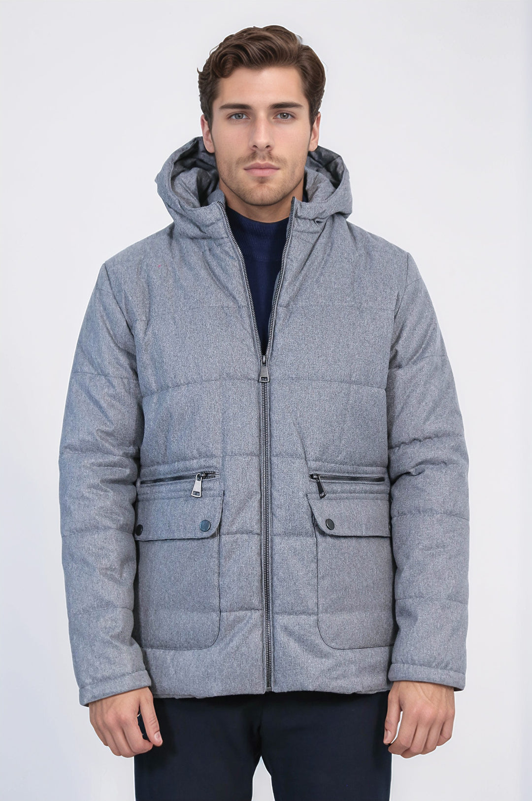 Slim Fit Hooded Grey Men Coat - Wessi