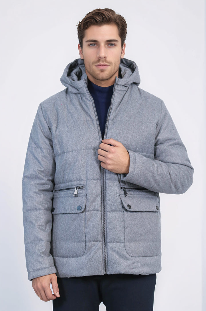 Slim Fit Hooded Grey Men Coat - Wessi
