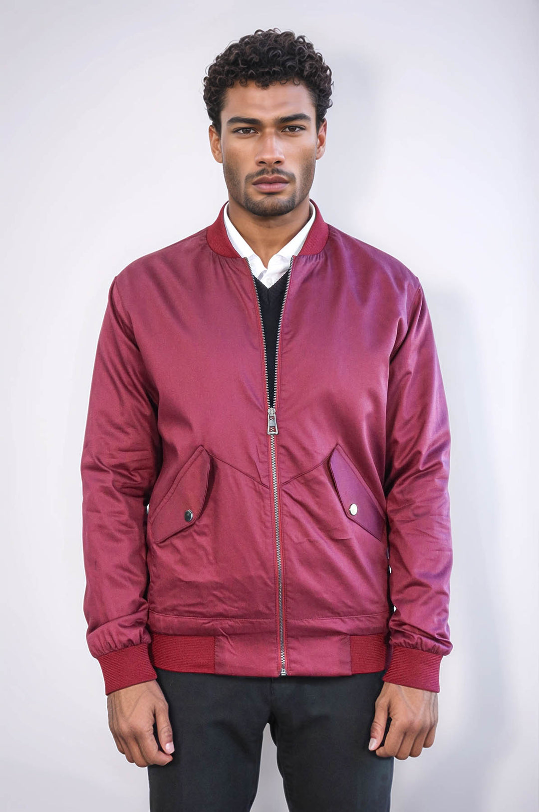 Chaqueta bomber burdeos con cremallera y bolsillos con solapa para hombre - Wessi
