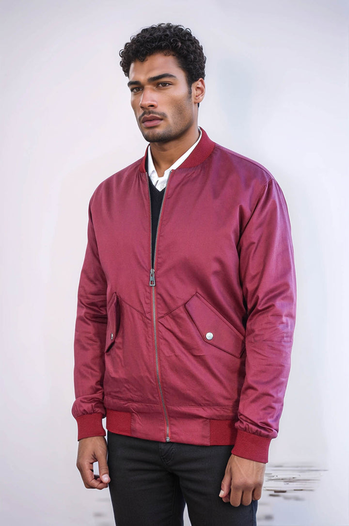 Chaqueta bomber burdeos con cremallera y bolsillos con solapa para hombre - Wessi