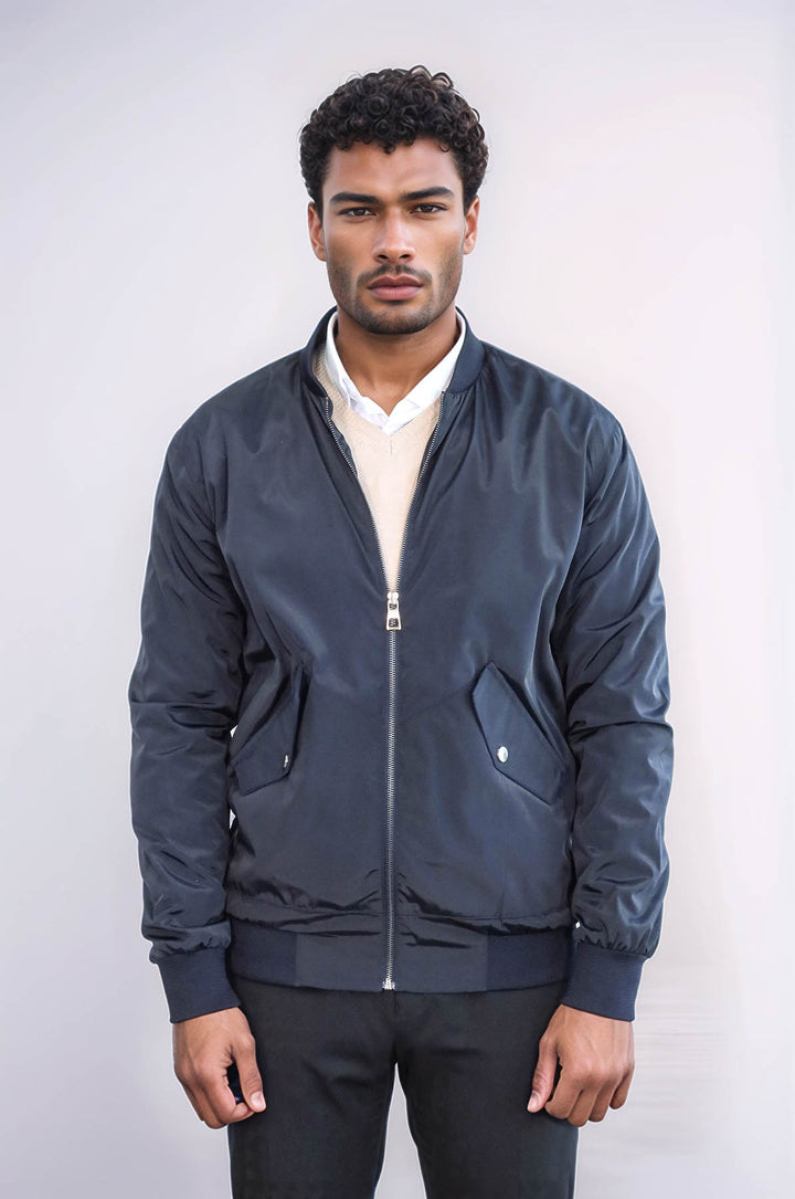 Chaqueta bomber azul marino con bolsillos con solapa y cremallera para hombre - Wessi