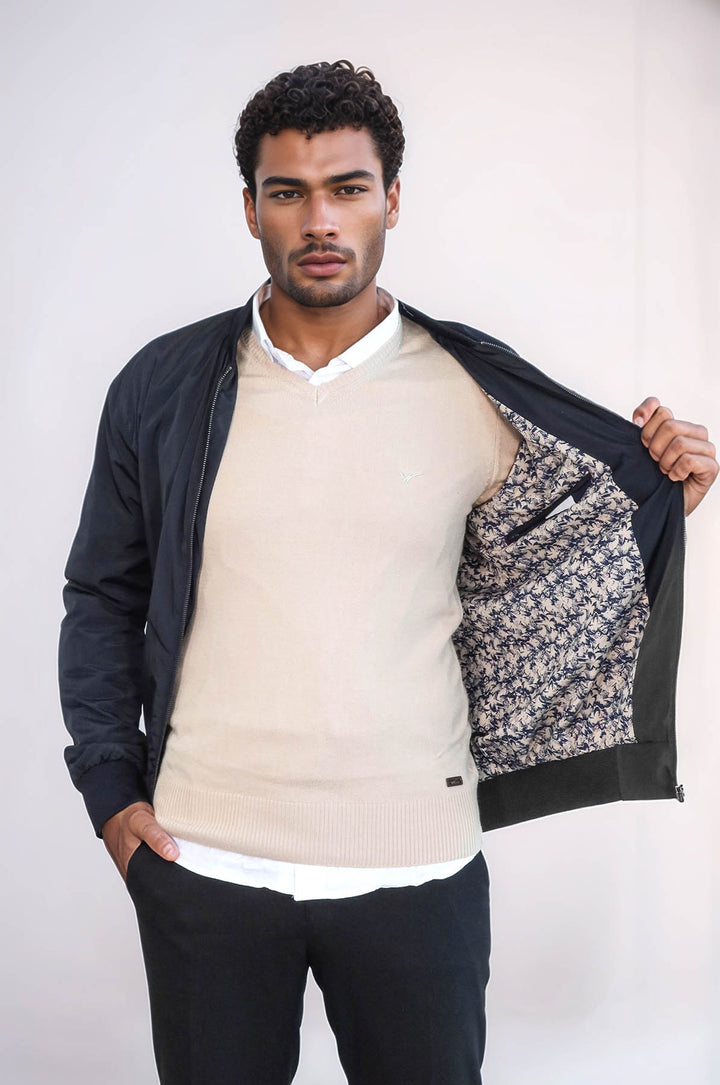 Chaqueta bomber azul marino con bolsillos con solapa y cremallera para hombre - Wessi