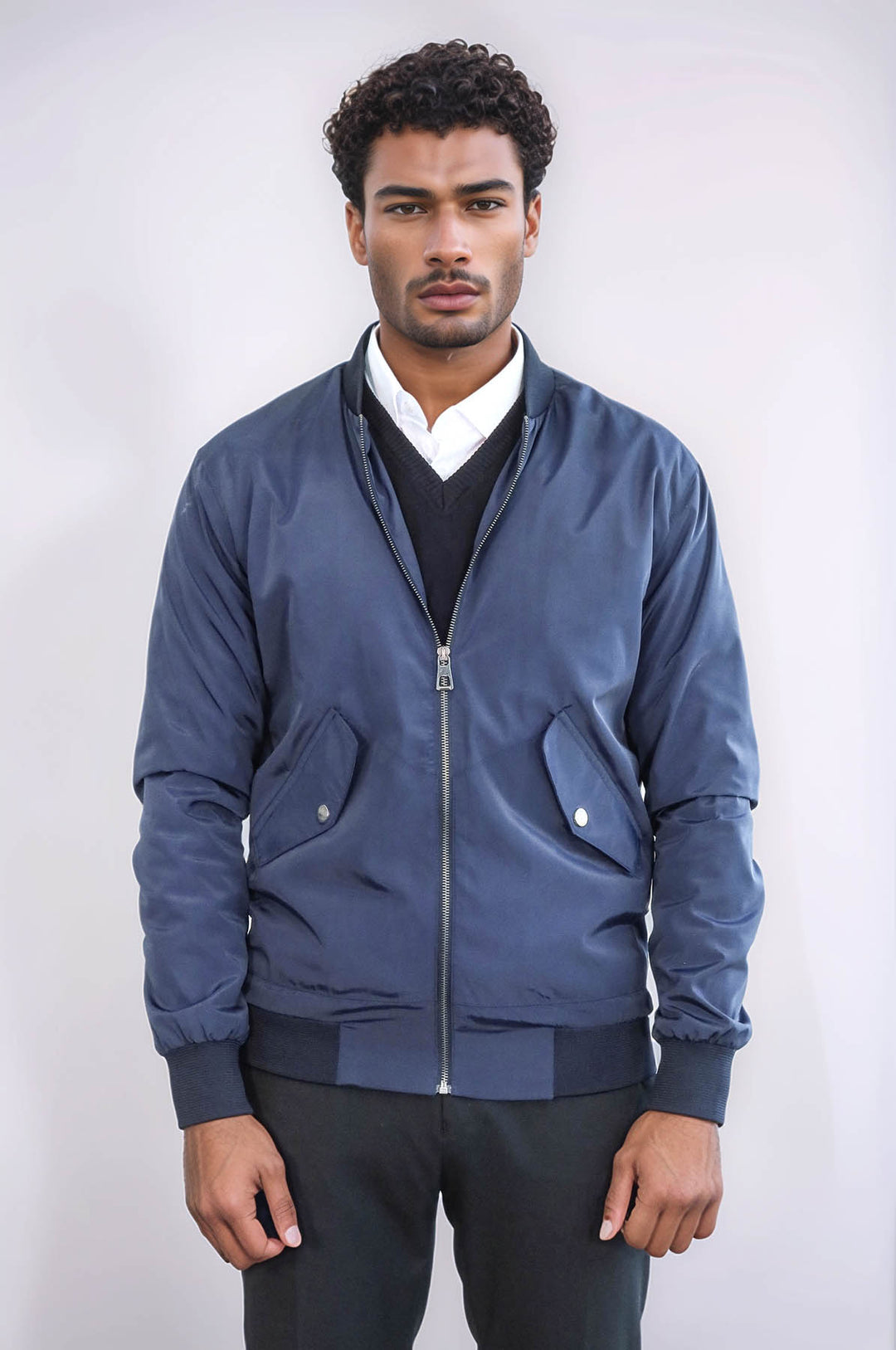 Chaqueta bomber azul con cremallera y bolsillos con solapa para hombre - Wessi