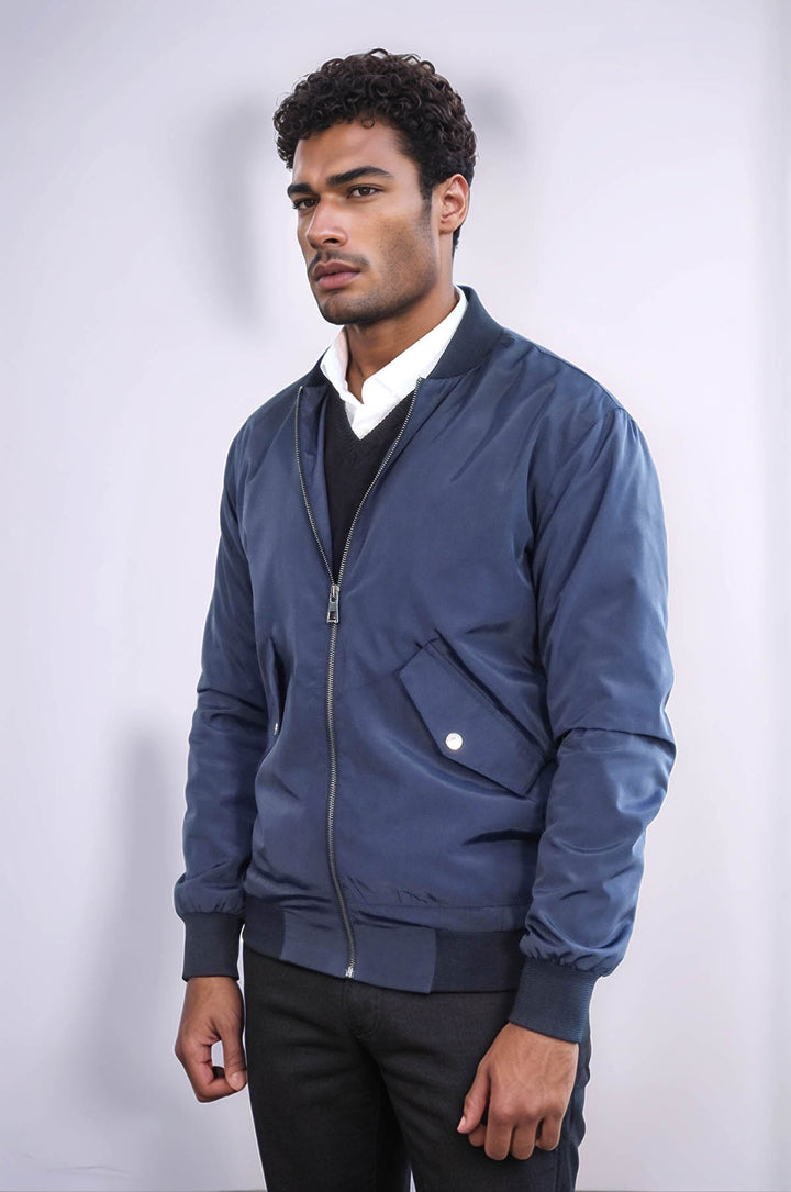 Chaqueta bomber azul con cremallera y bolsillos con solapa para hombre - Wessi