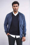 Chaqueta bomber azul con cremallera y bolsillos con solapa para hombre - Wessi