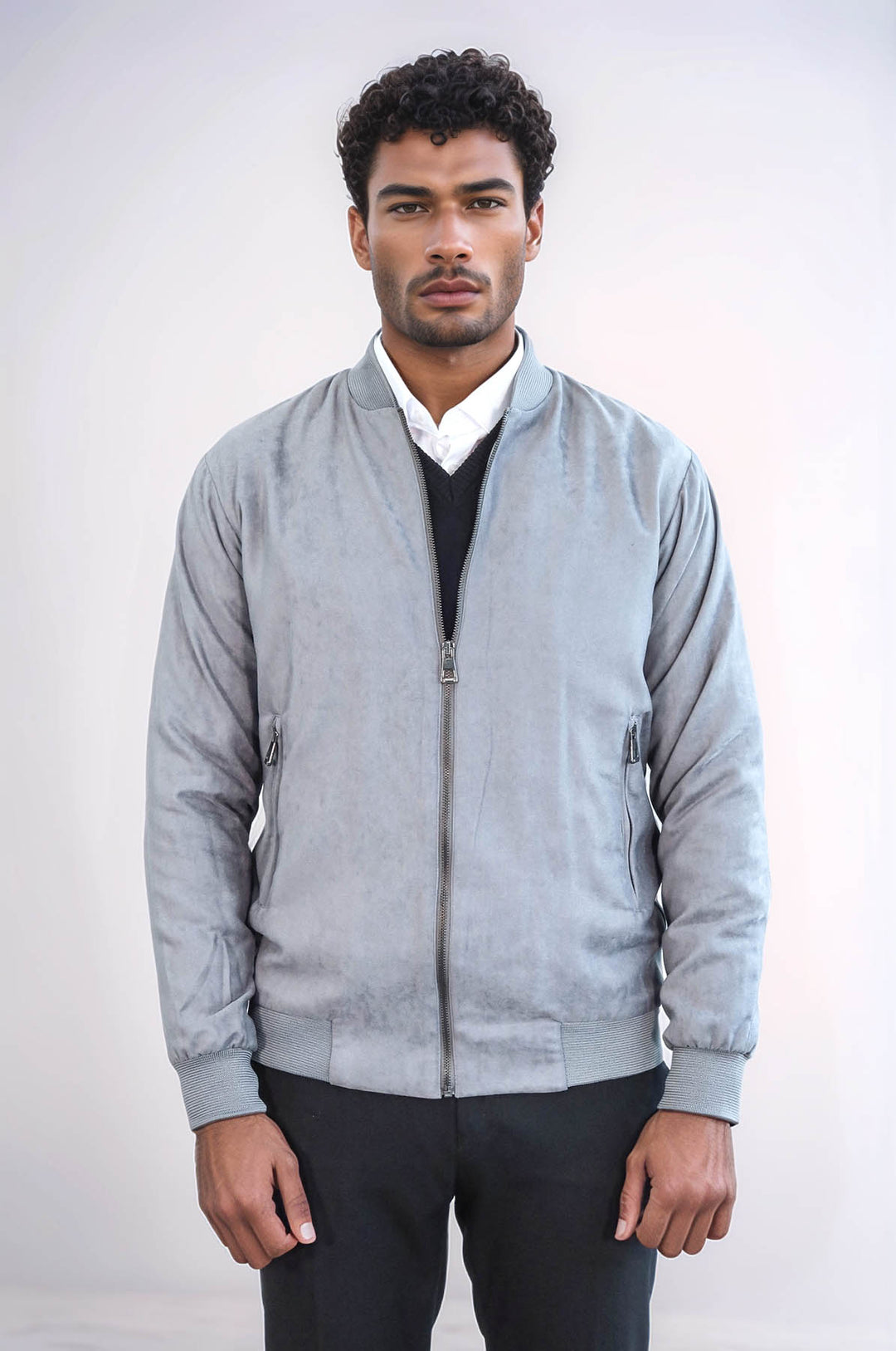 Cazadora bomber gris con bolsillos y cremallera para hombre - Wessi
