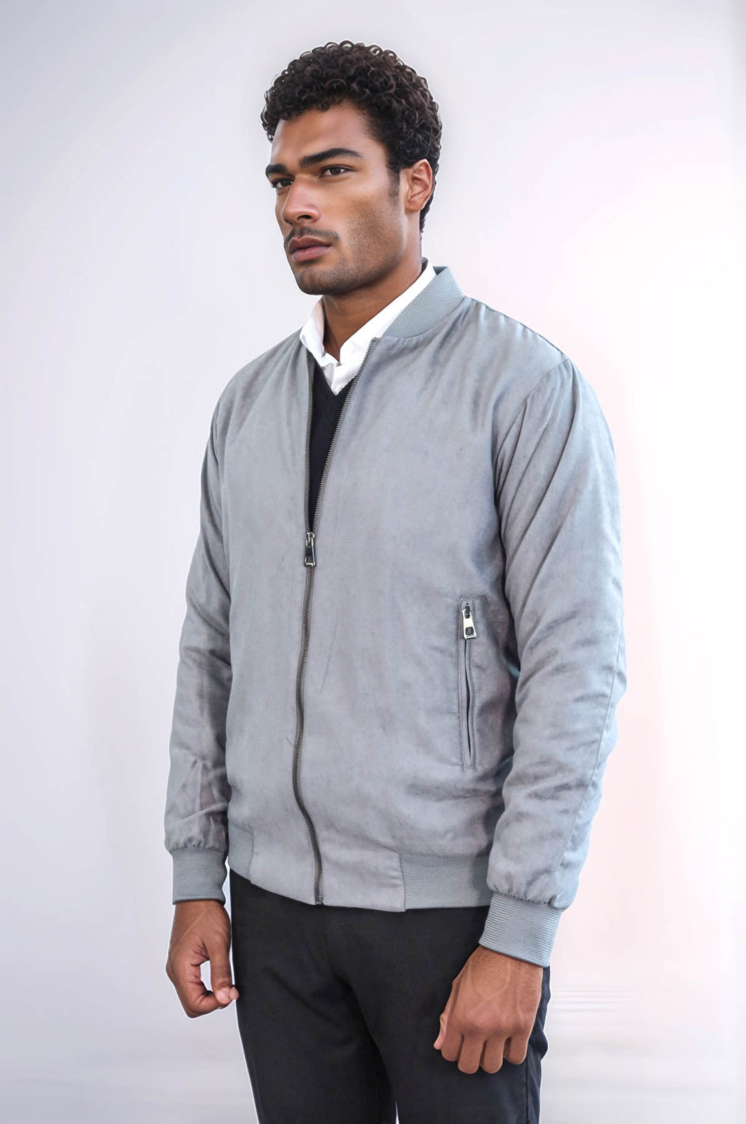 Cazadora bomber gris con bolsillos y cremallera para hombre - Wessi
