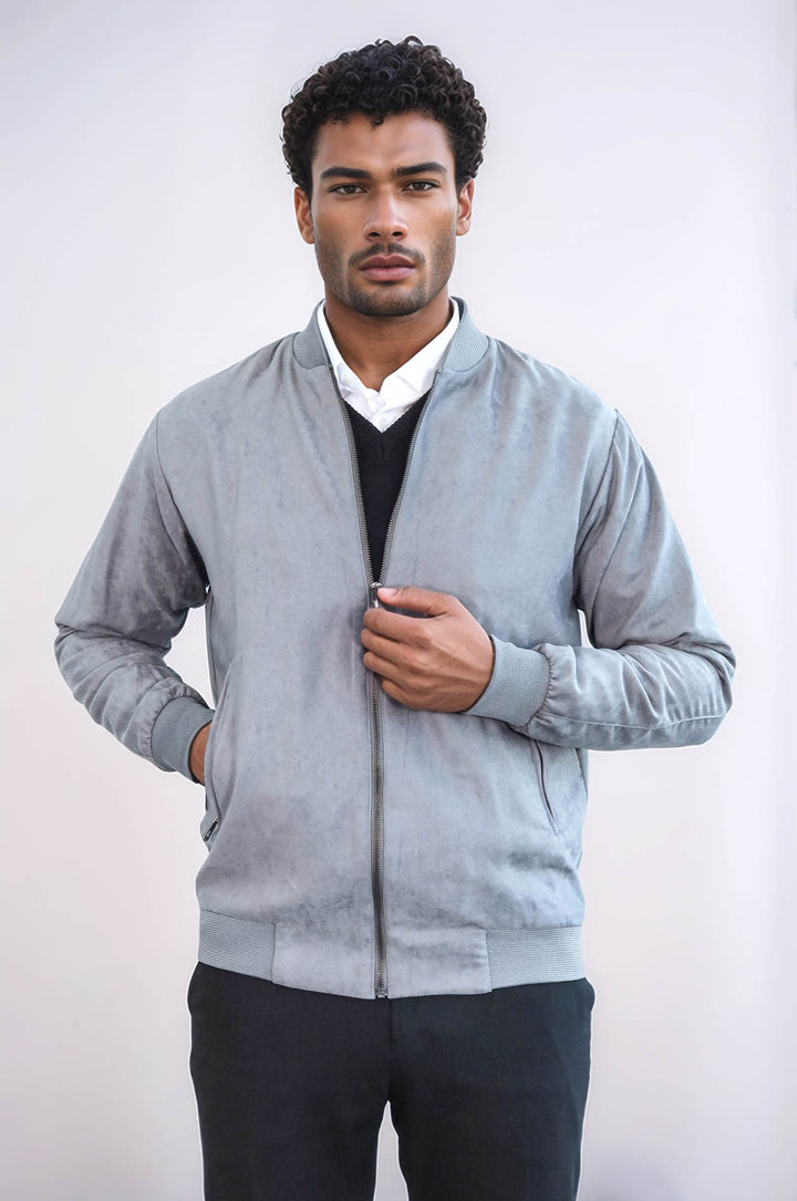 Cazadora bomber gris con bolsillos y cremallera para hombre - Wessi