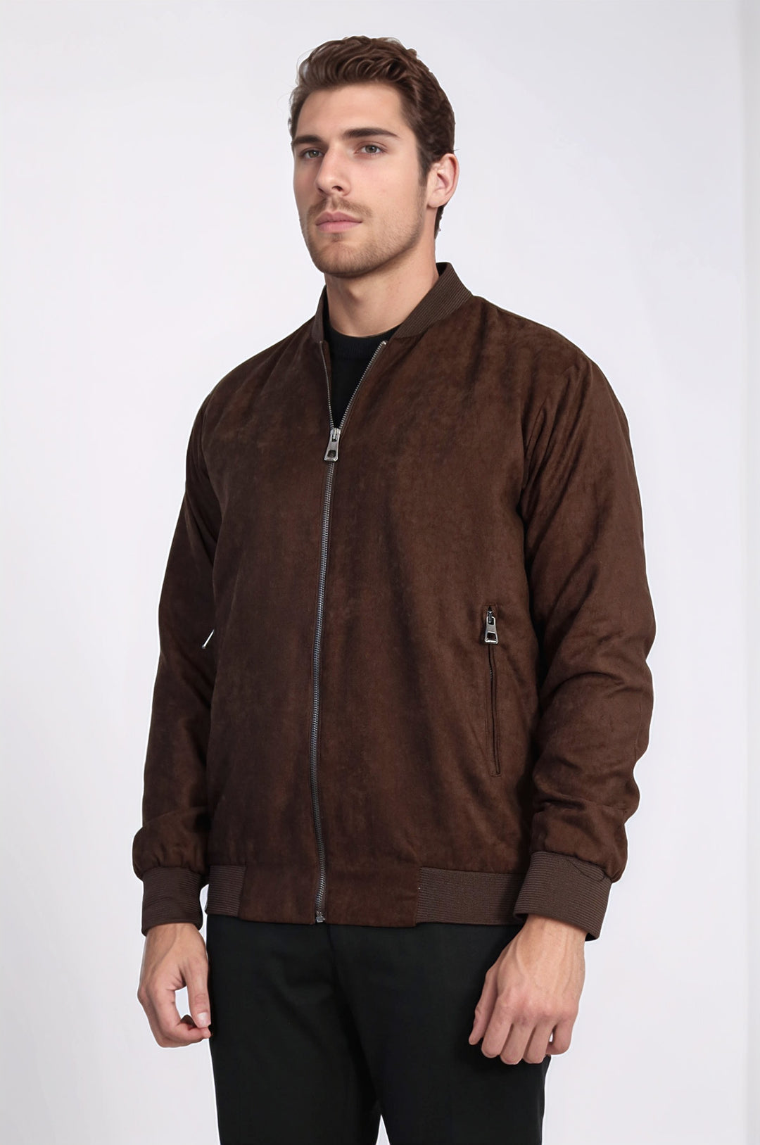 Cazadora bomber marrón con bolsillos y cremallera para hombre - Wessi