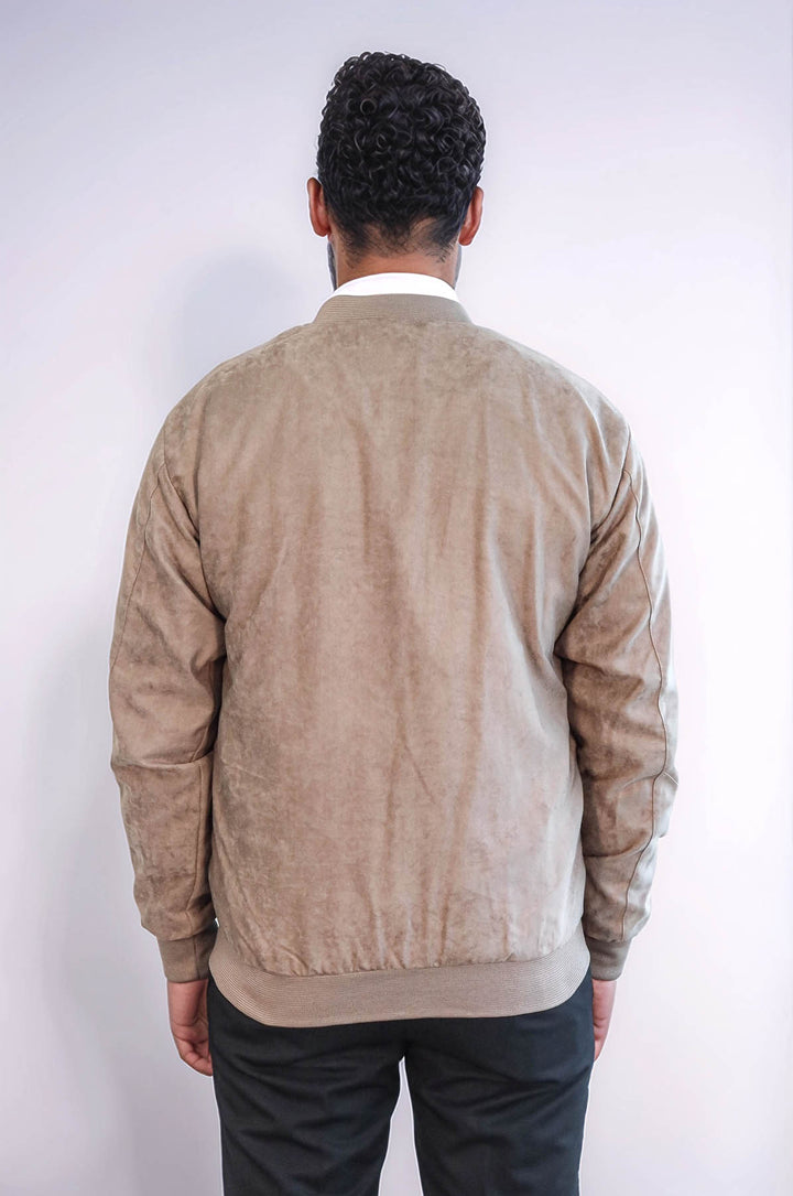 Plain Zippered Pockets Cream Men Bomber Coat - Wessi