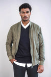 Plain Zippered Pockets Light Green Men Bomber Coat - Wessi