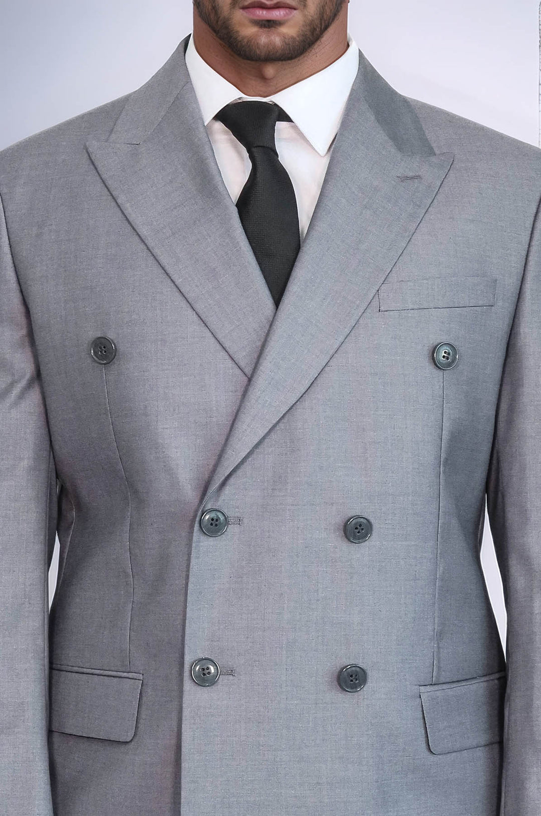 Traje cruzado de rayas entallado con solapas anchas para hombre en gris - Wessi