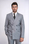 Wide Peak Lapel Striped Slim Fit Gray Men Double-Breasted Suit - Wessi
