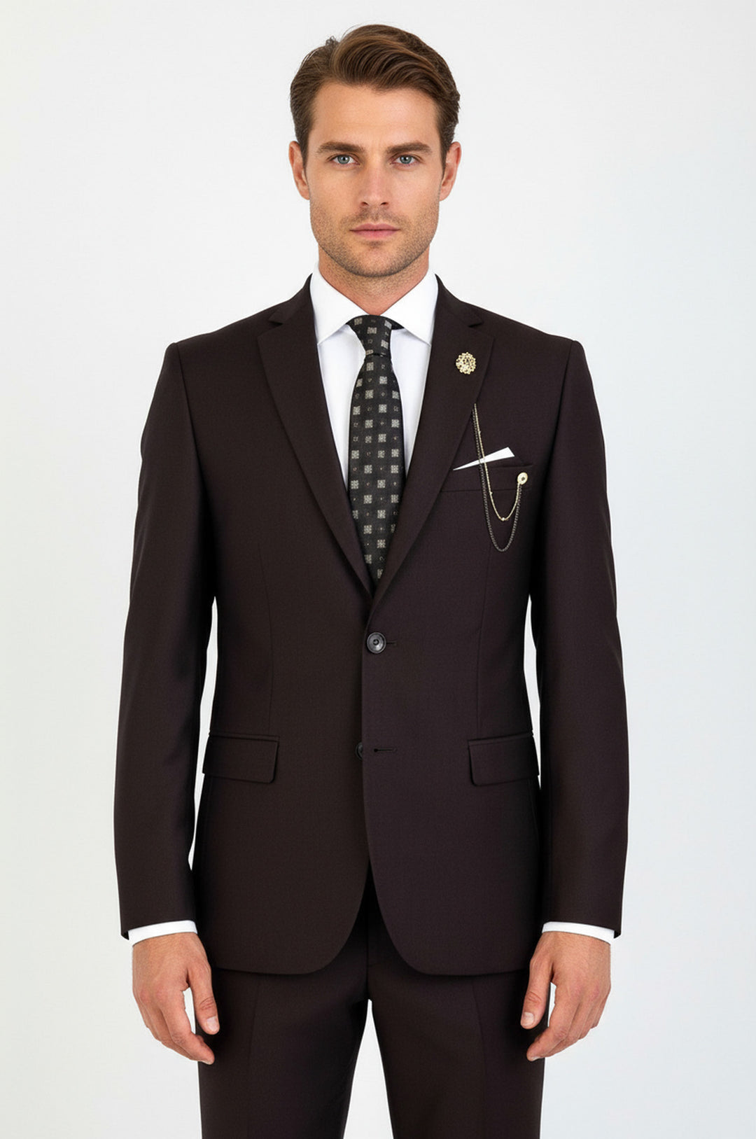 2 Buttons 2 Piece Brown Men Suit - Wessi