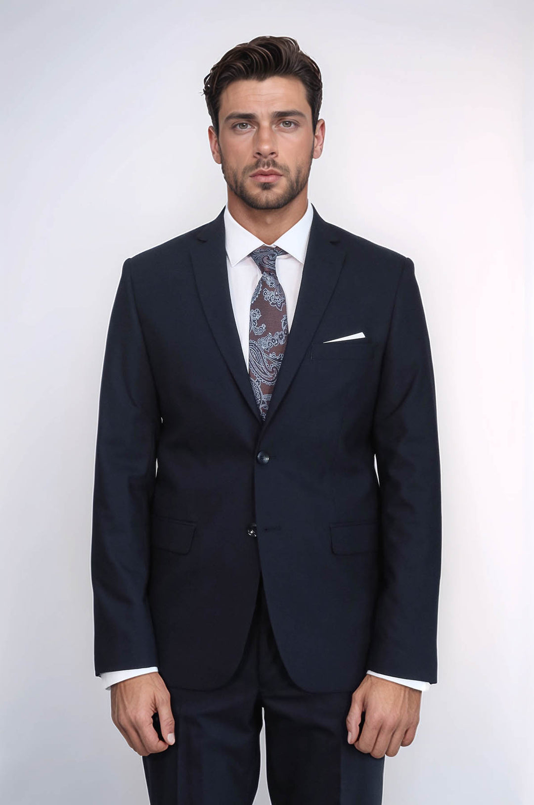 2 Buttons 2 Piece Navy Blue Men Suit - Wessi