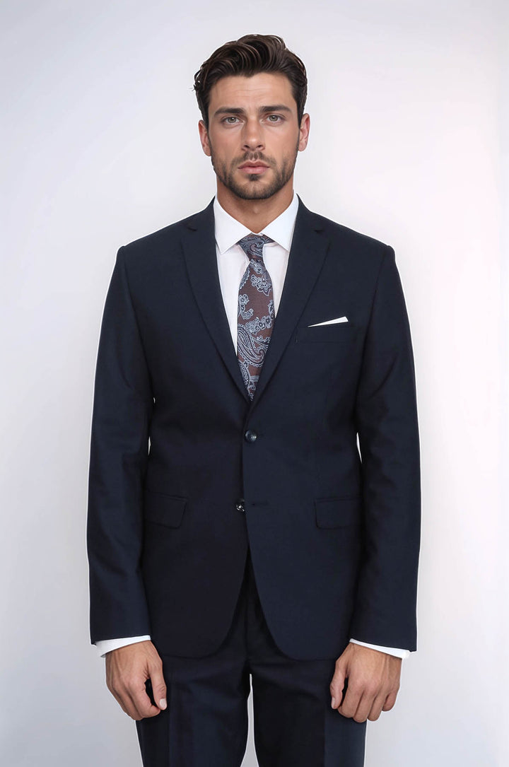 2 Buttons 2 Piece Navy Blue Men Suit - Wessi