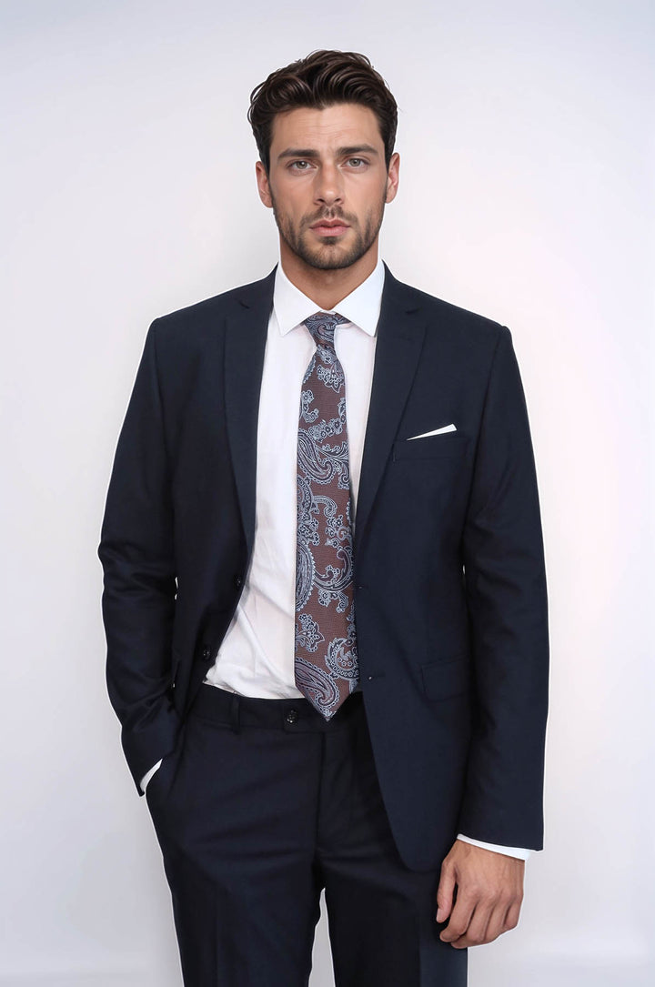 2 Buttons 2 Piece Navy Blue Men Suit - Wessi