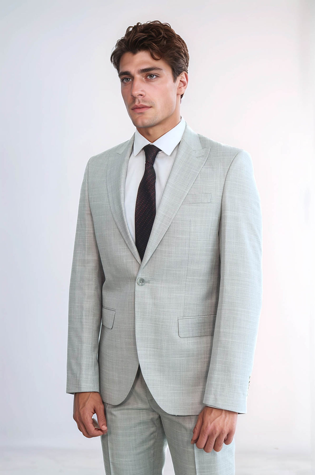 Two Piece Slim Fit Single Button Light Grey Men Suit - Wessi